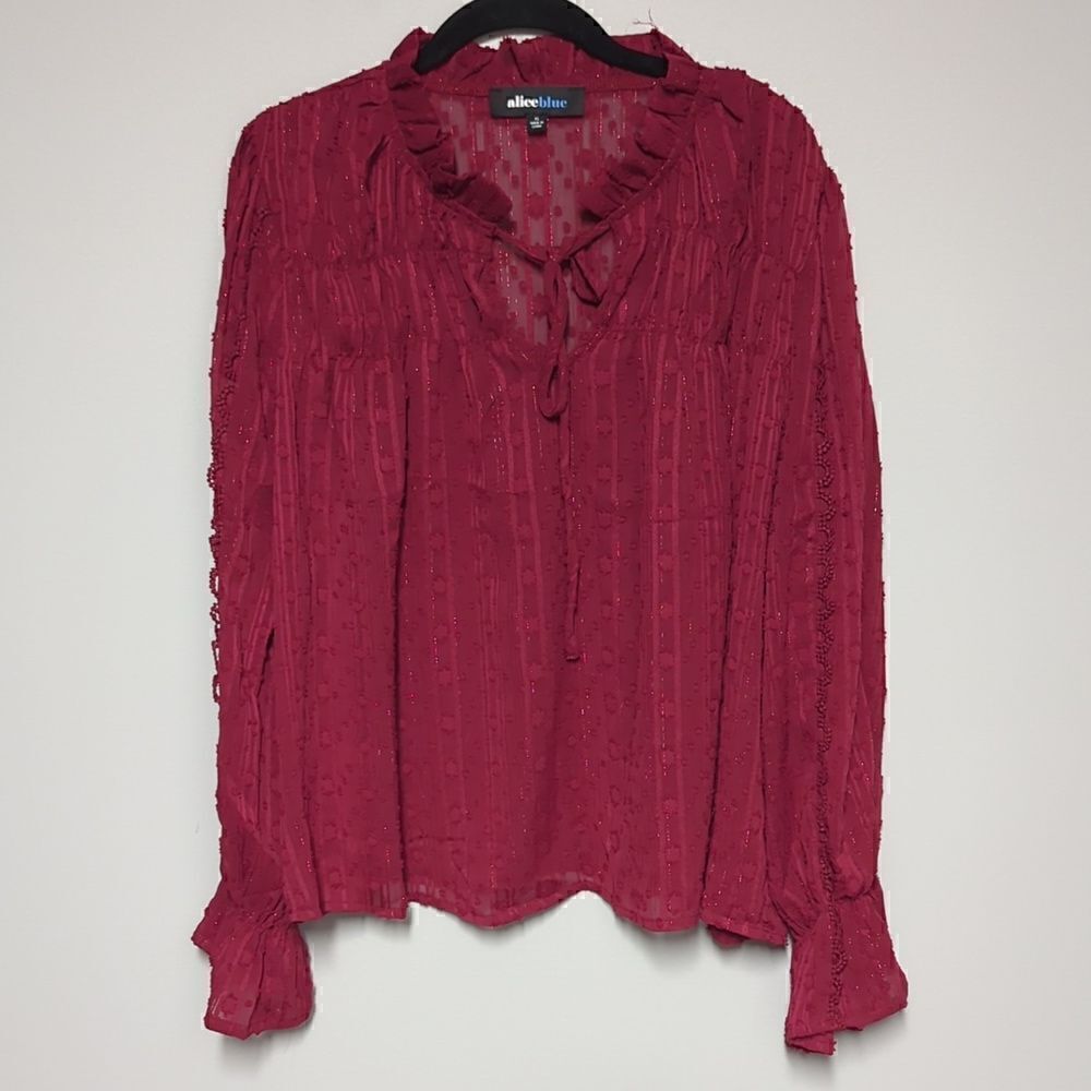 aliceblue Red Sheer Long Sleeve Blouse NWT